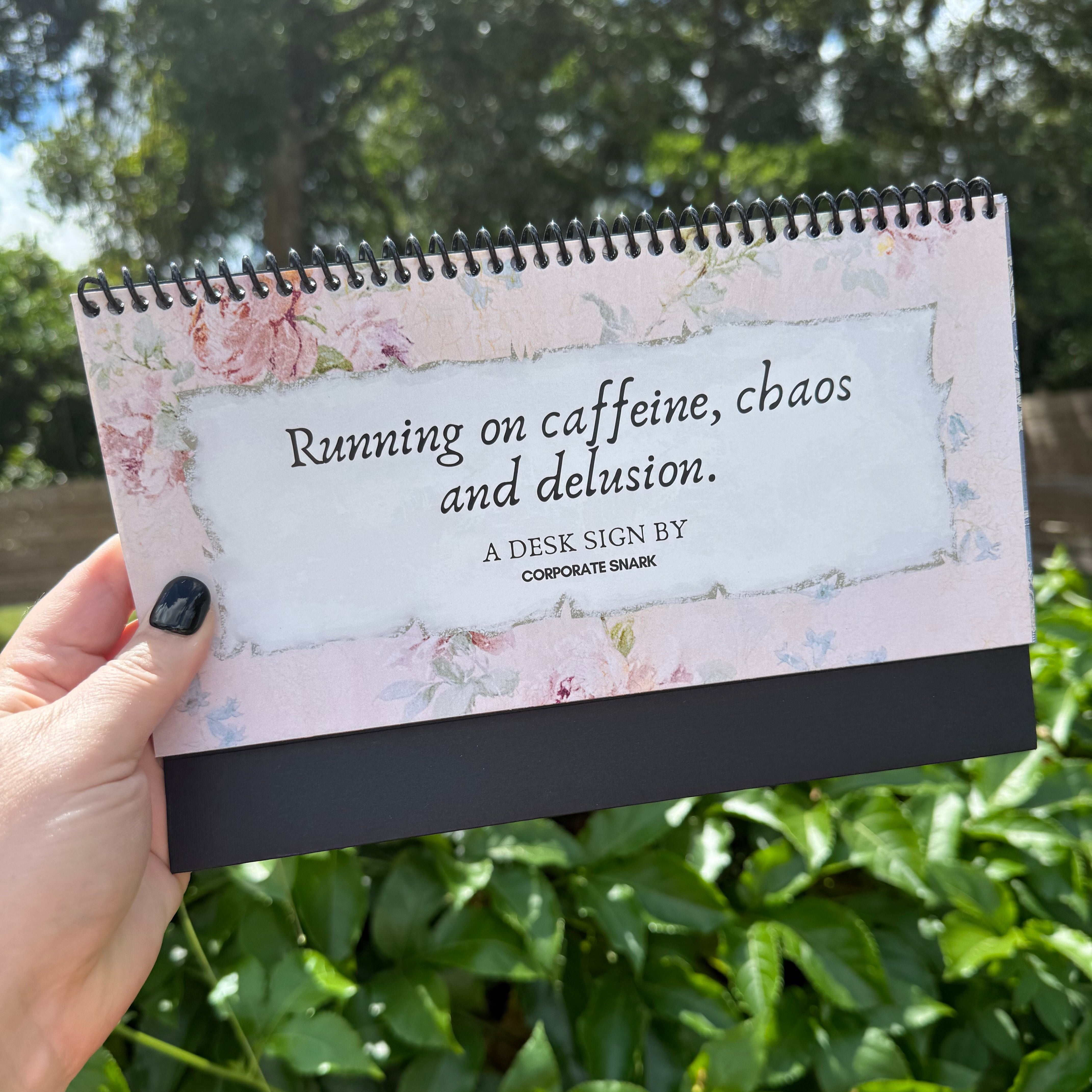 Running On Caffeine, Chaos, And Delusion Desk Flip Sign