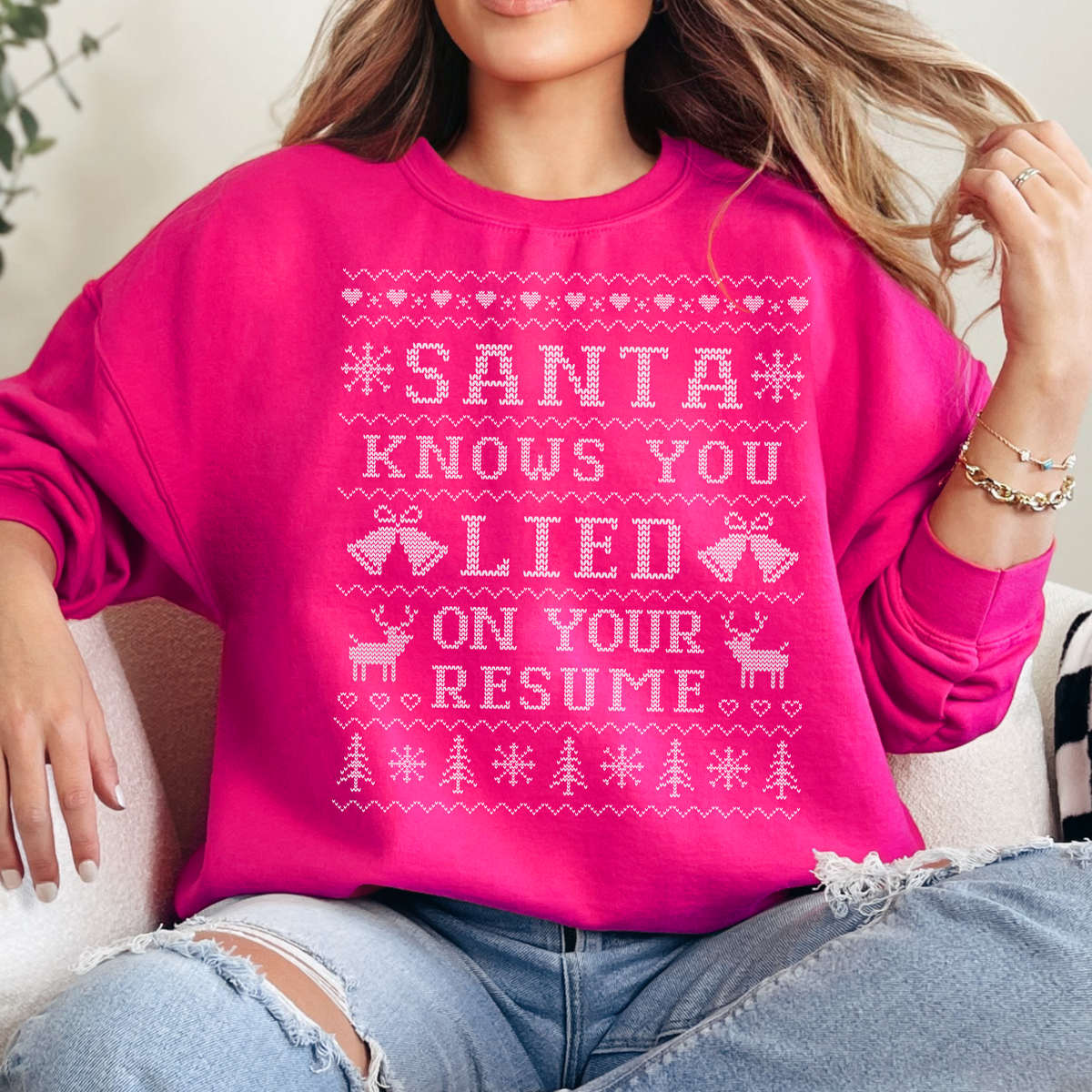 Santa Knows You Lied On Your Resume Ugly Christmas Sweatshirt