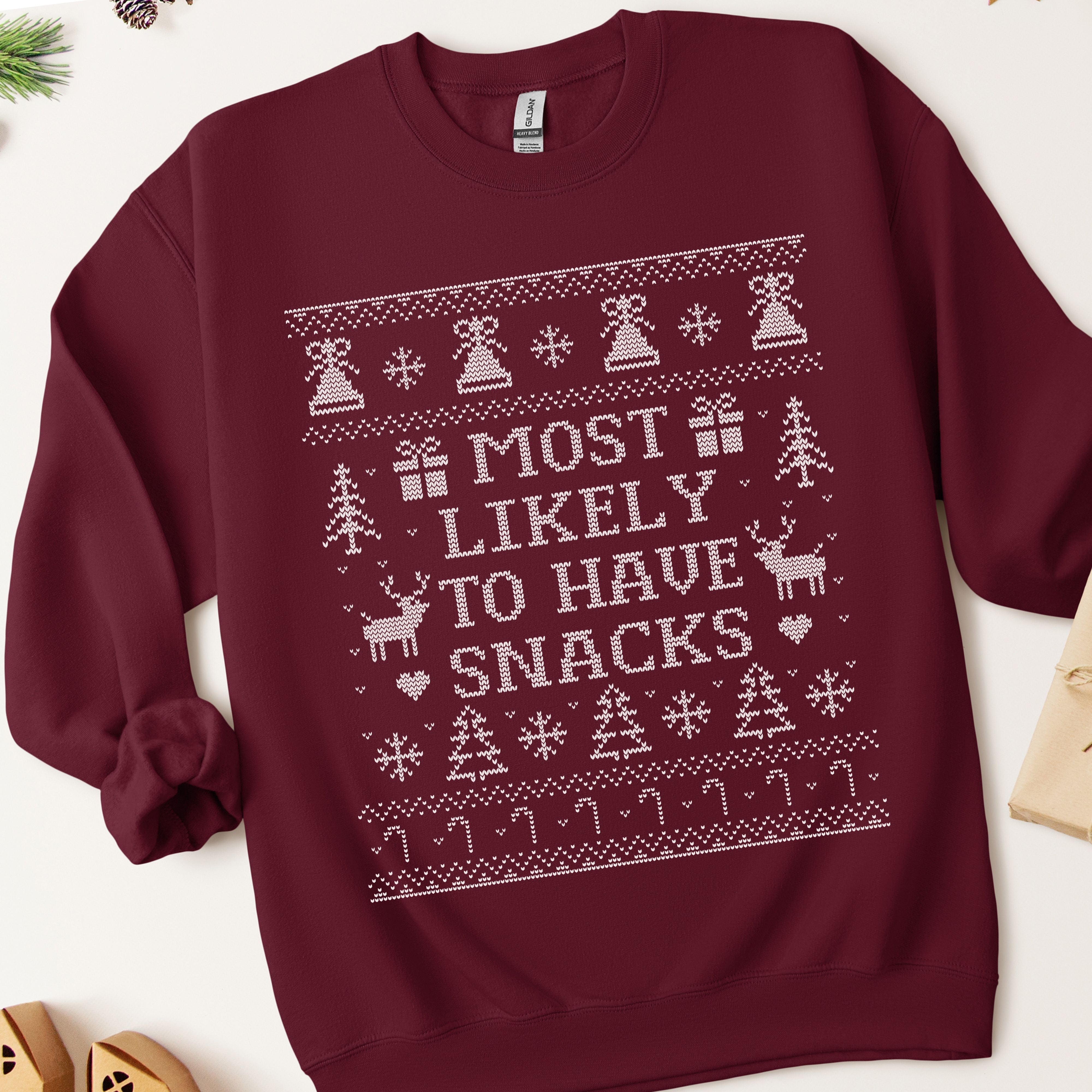 Most Likely To Have Snacks Ugly Christmas Sweatshirt