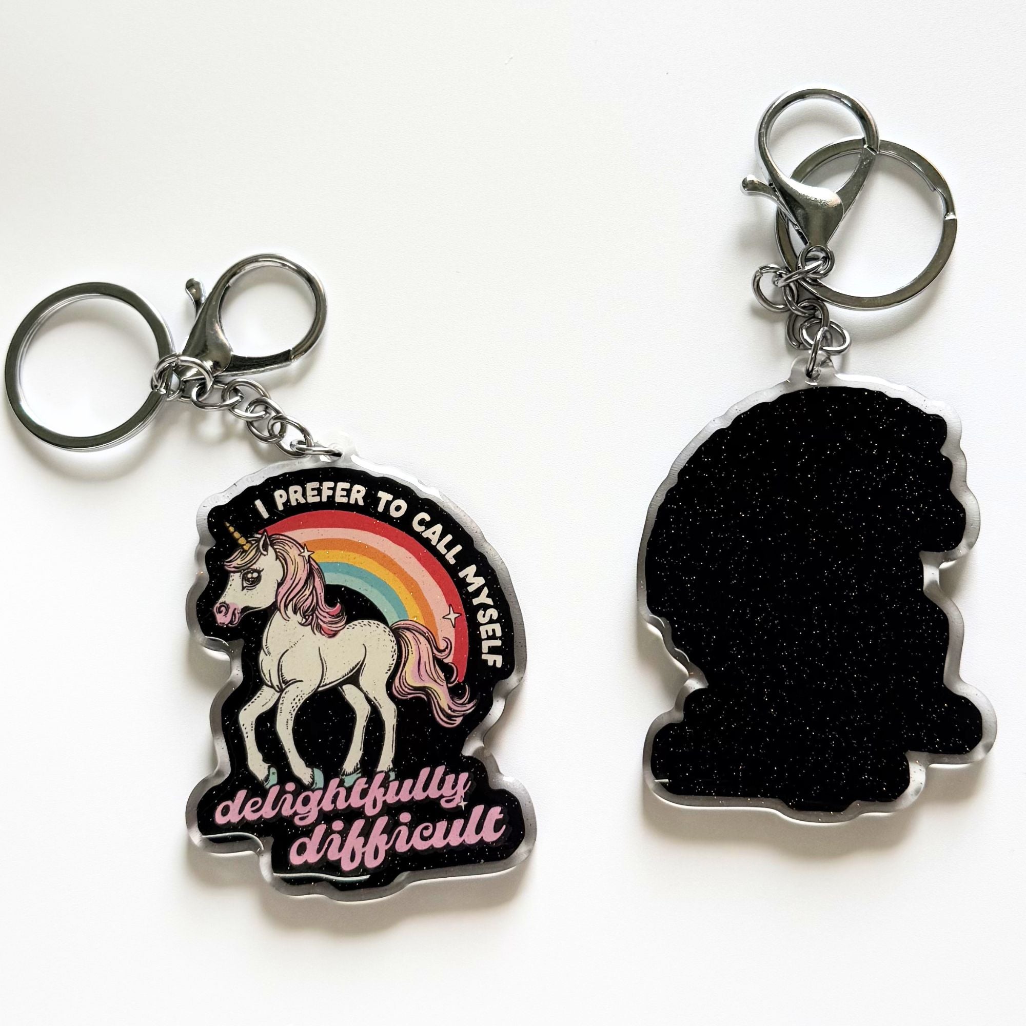 I Prefer To Call Myself Delightfully Difficult Glitter Keychain