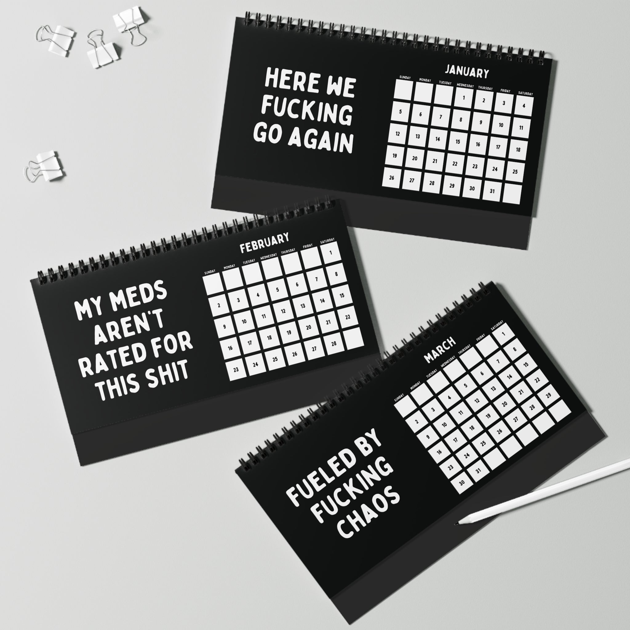 2025 Same Shit Different Year Sarcastic Desk Calendar Black