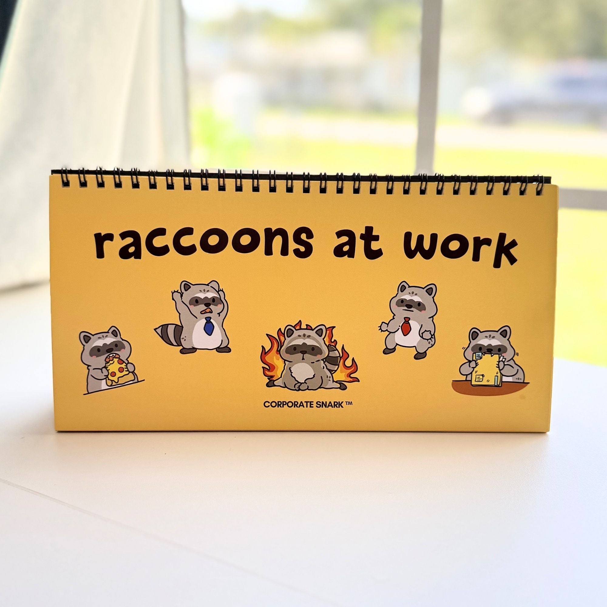 Raccoons At Work Desk Flip Sign