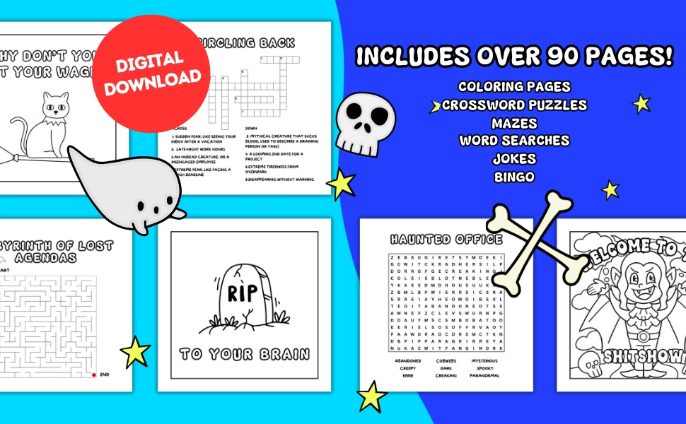 Work Sucks Spooky Edition Sweary Coloring & Activity Book Digital Download