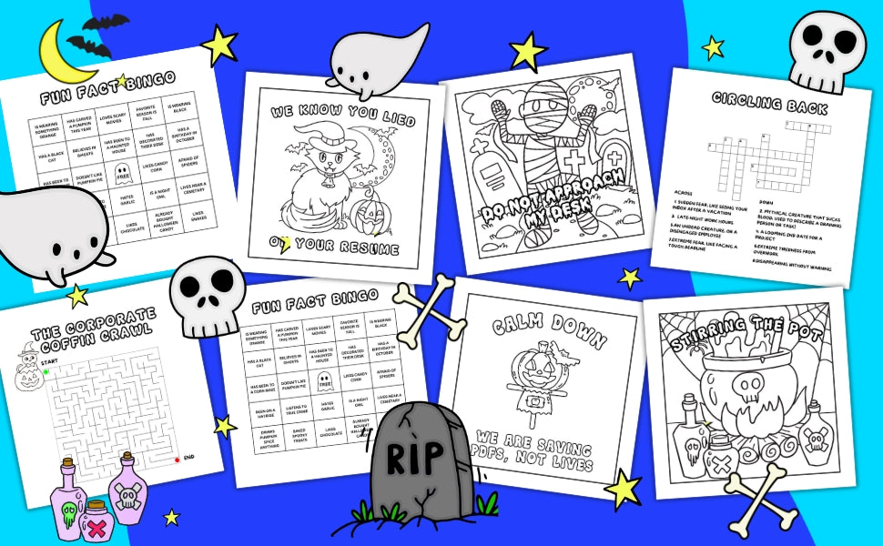 Work Sucks Spooky Edition Sweary Coloring & Activity Book Digital Download