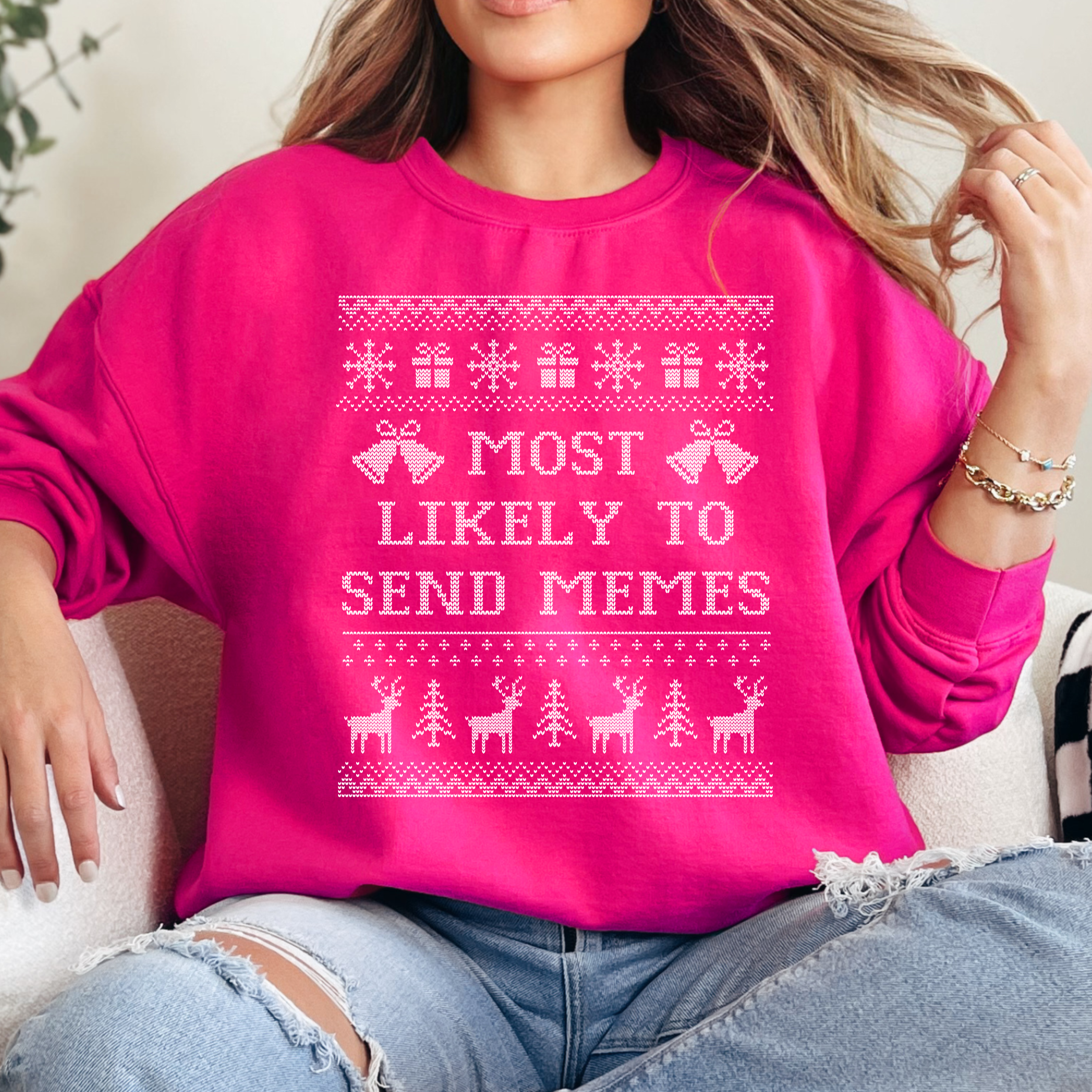 Most Likely To Send Memes Ugly Christmas Sweatshirt