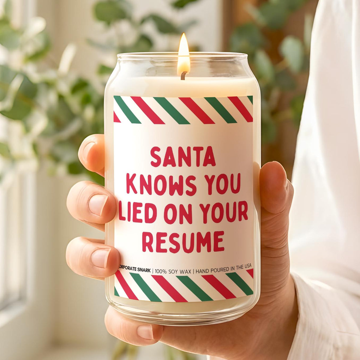 Santa Knows You Lied On Your Resume Candle